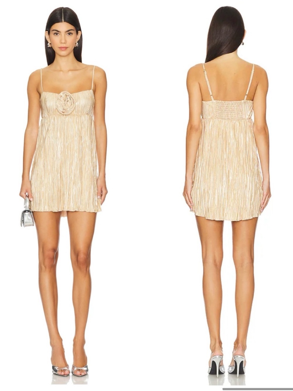 Show Me Your Mumu Best Gno Gold Flower Mini Dress Sleeveless Pleated Size Large